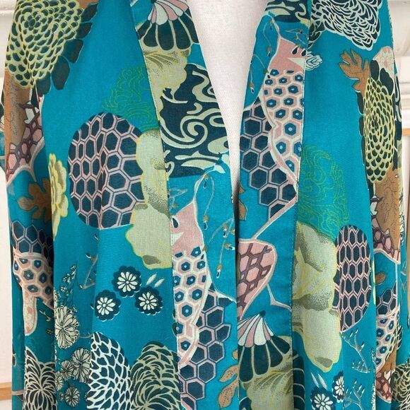 Original Anthony VTG Asian floral print and butterfly sleeved open kimono lined - Picture 2 of 12